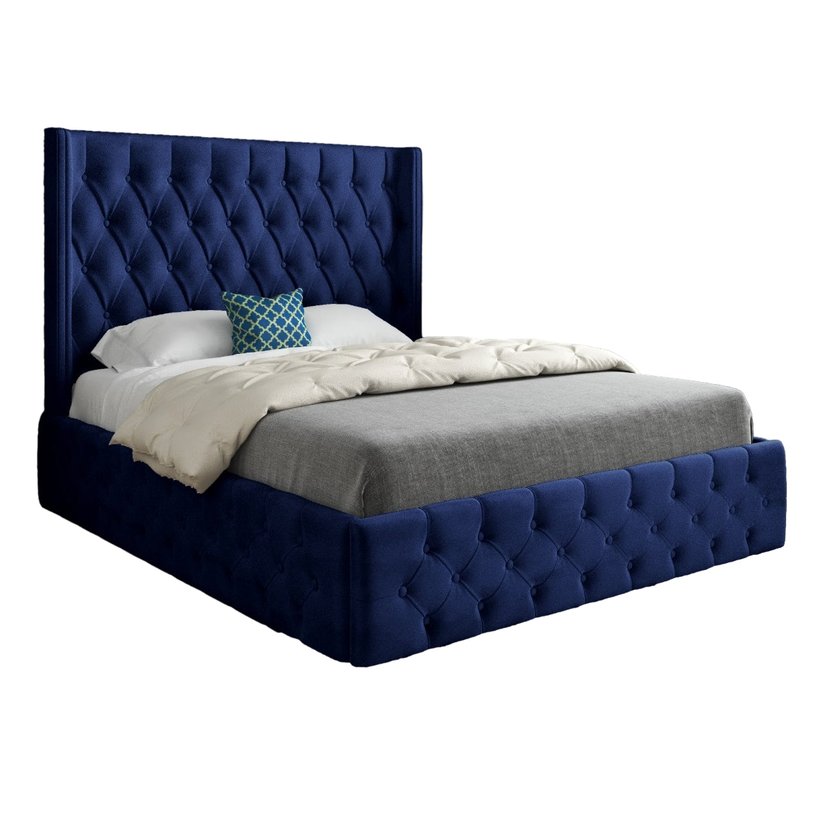 Wayno Straight Winged Upholstered Soft Velvet Designer Bed Frame