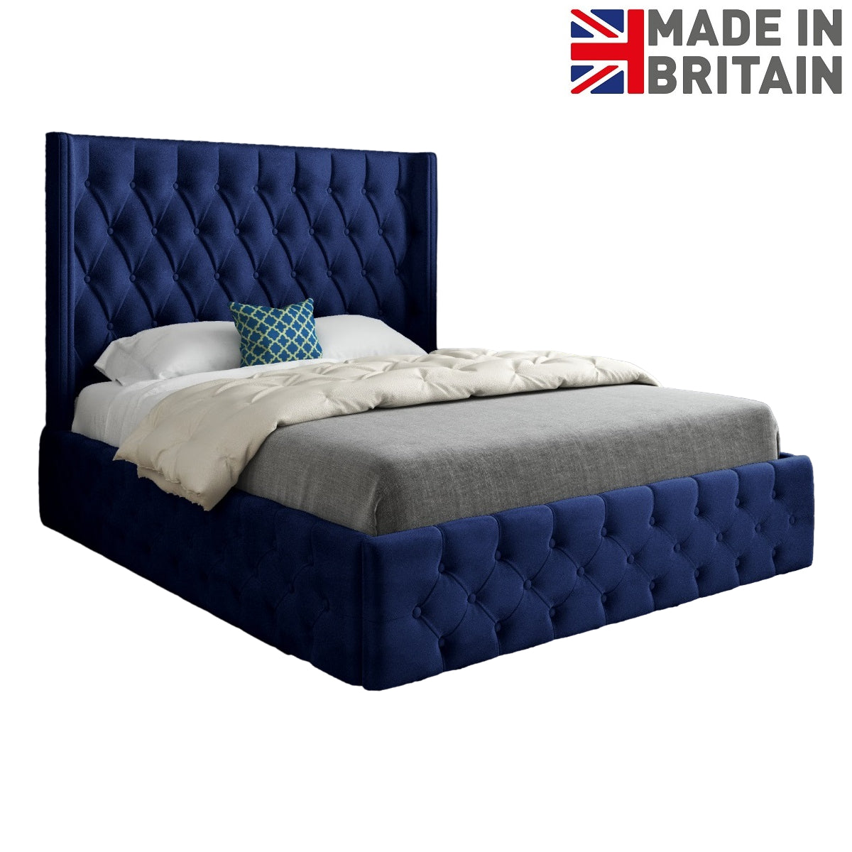 Wayno Straight Winged Upholstered Soft Velvet Designer Bed Frame