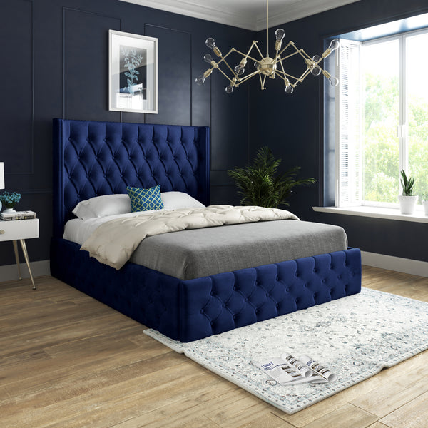 Wayno Straight Winged Upholstered Soft Velvet Designer Bed Frame