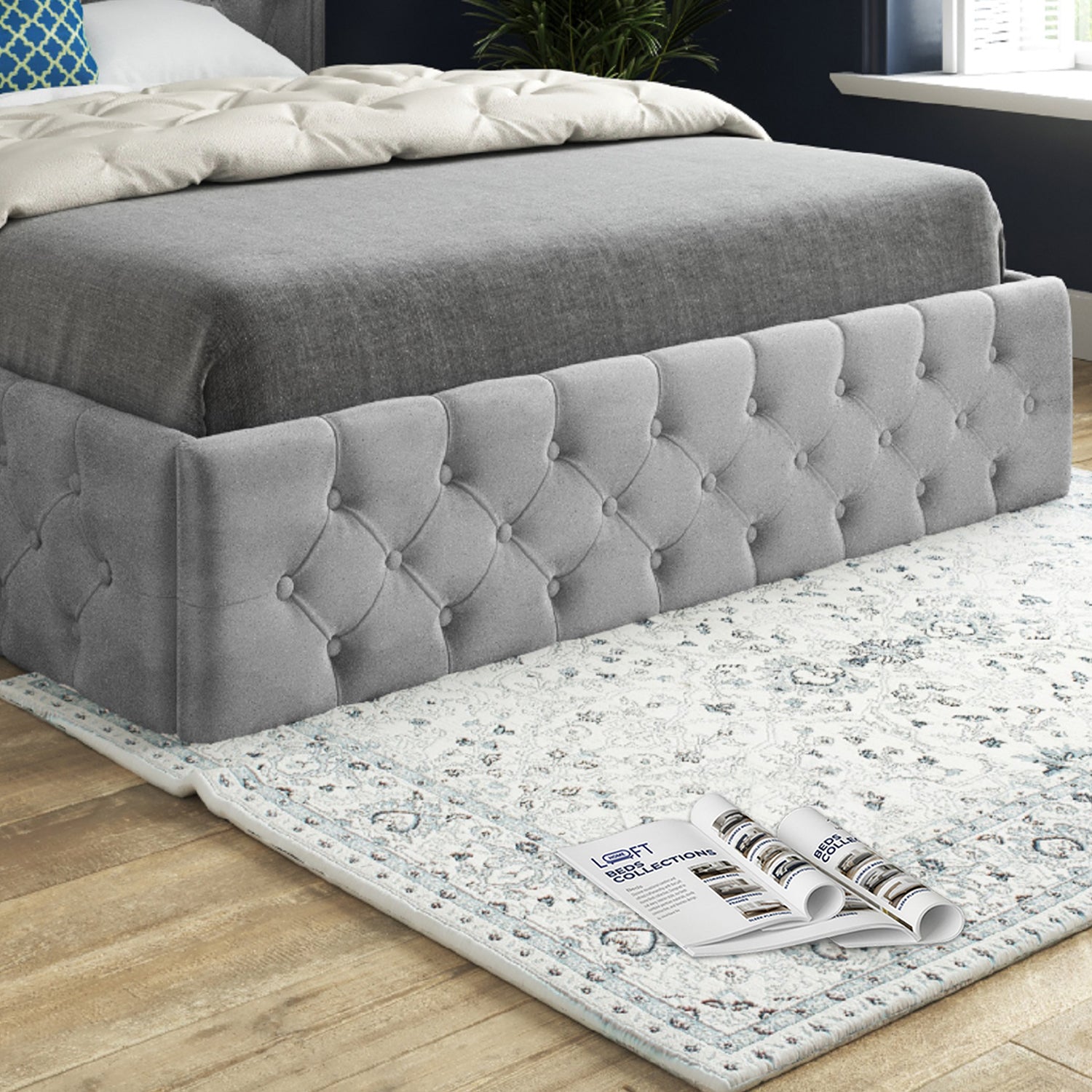 Wayno Straight Winged Upholstered Soft Velvet Designer Bed Frame