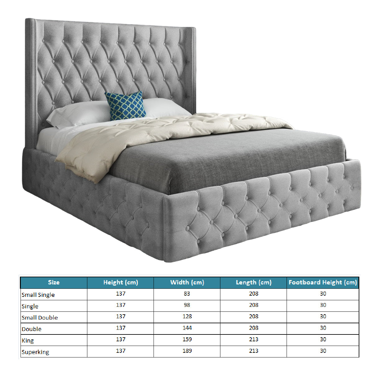 Wayno Straight Winged Upholstered Soft Velvet Designer Bed Frame