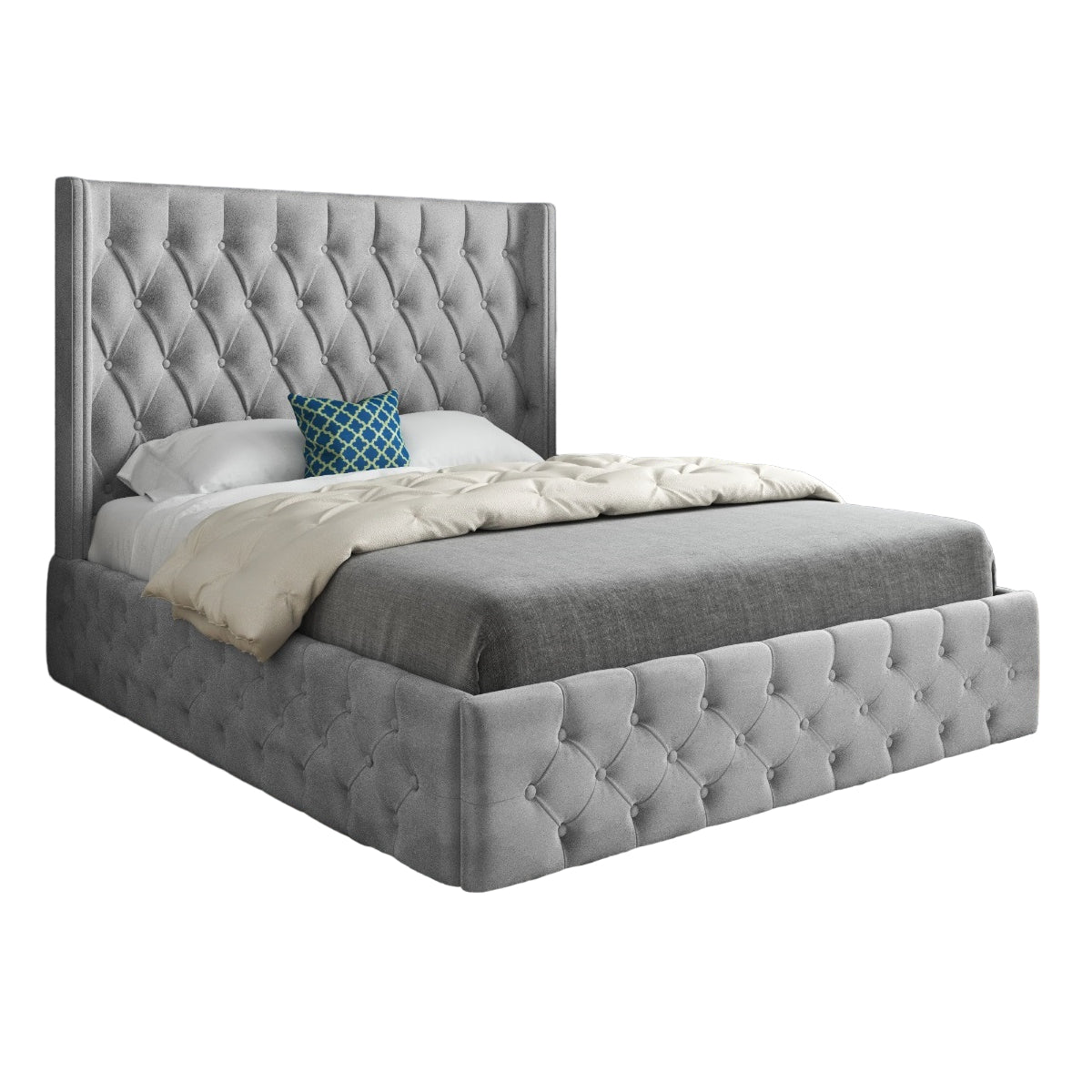 Wayno Straight Winged Upholstered Soft Velvet Designer Bed Frame