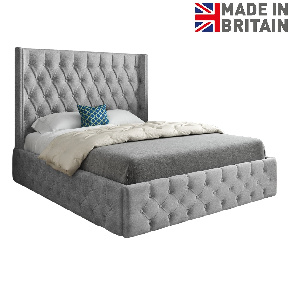 Wayno Straight Winged Upholstered Soft Velvet Designer Bed Frame