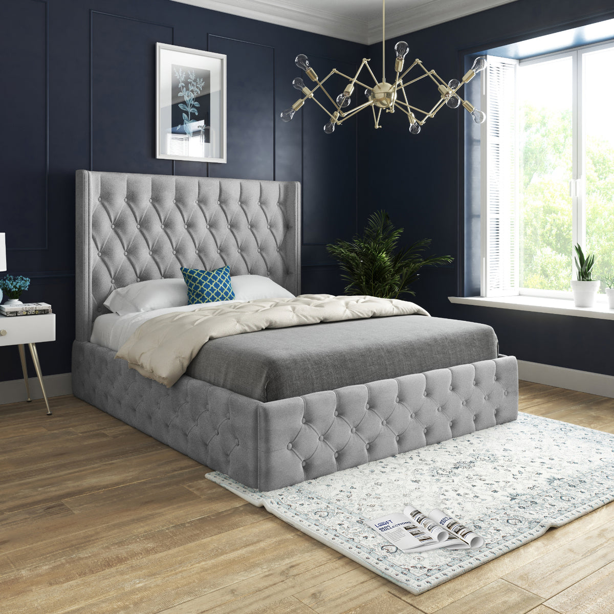 Wayno Straight Winged Upholstered Soft Velvet Designer Bed Frame