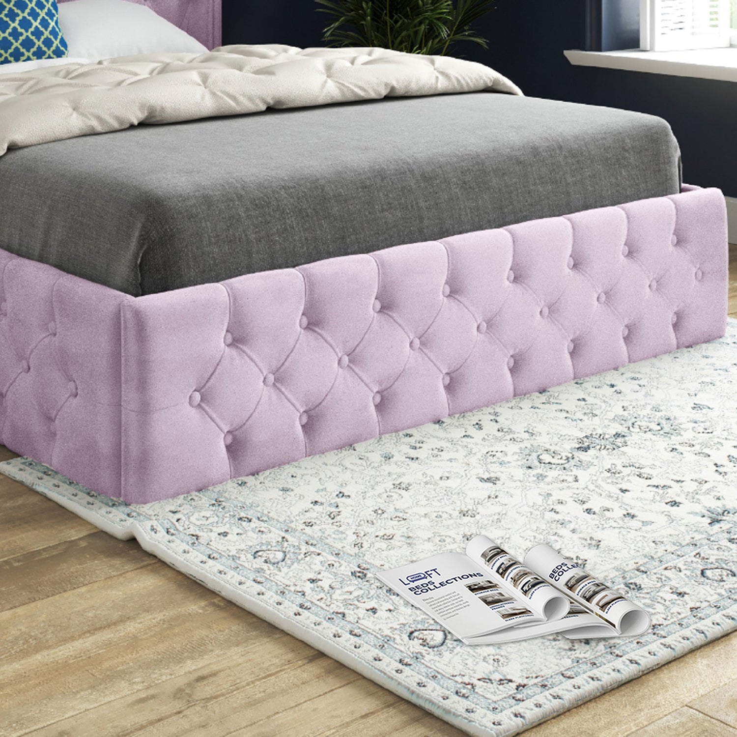 Wayno Straight Winged Upholstered Soft Velvet Designer Bed Frame