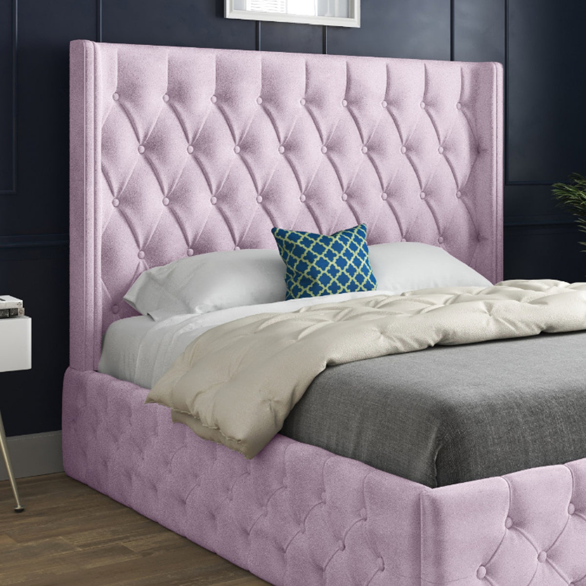 Wayno Straight Winged Upholstered Soft Velvet Designer Bed Frame