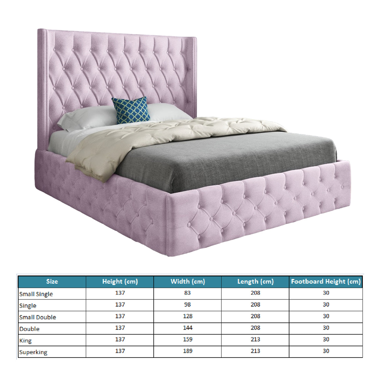 Wayno Straight Winged Upholstered Soft Velvet Designer Bed Frame