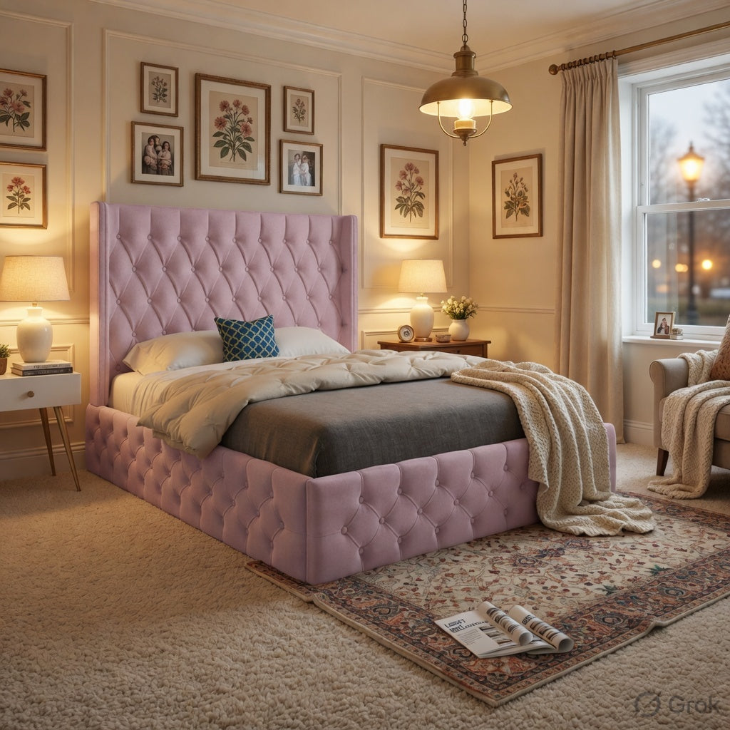Wayno Straight Winged Upholstered Soft Velvet Designer Bed Frame