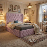 Wayno Straight Winged Upholstered Soft Velvet Designer Bed Frame