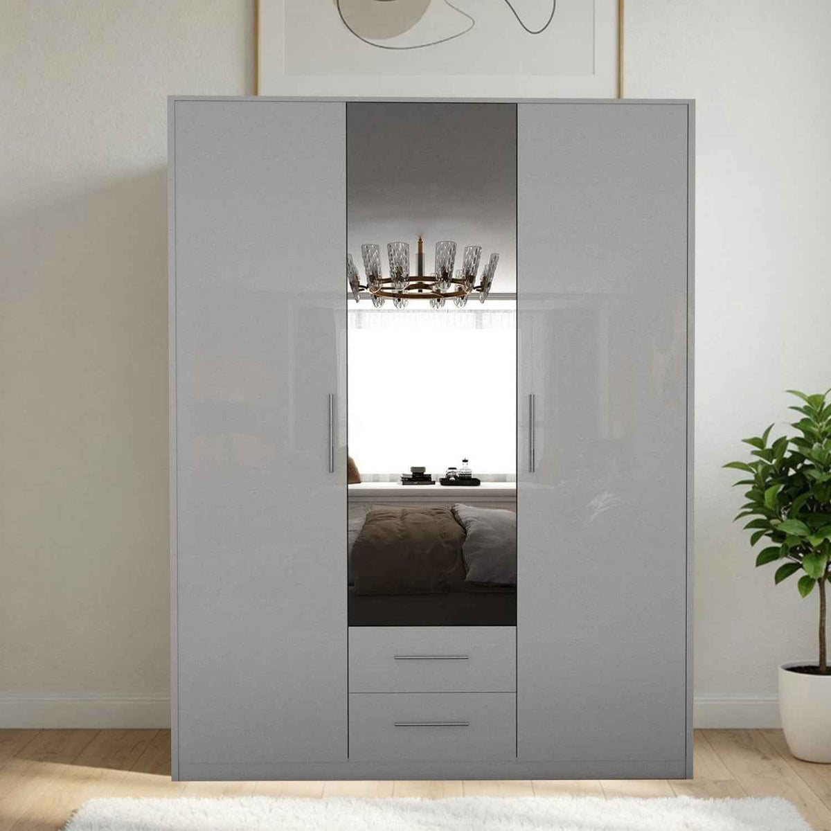 Windsor Gloss White 3 Door Wardrobe with Mirror and Drawers 120cm