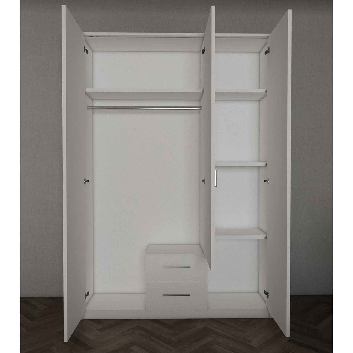 Windsor Gloss White 3 Door Wardrobe with Mirror and Drawers 120cm