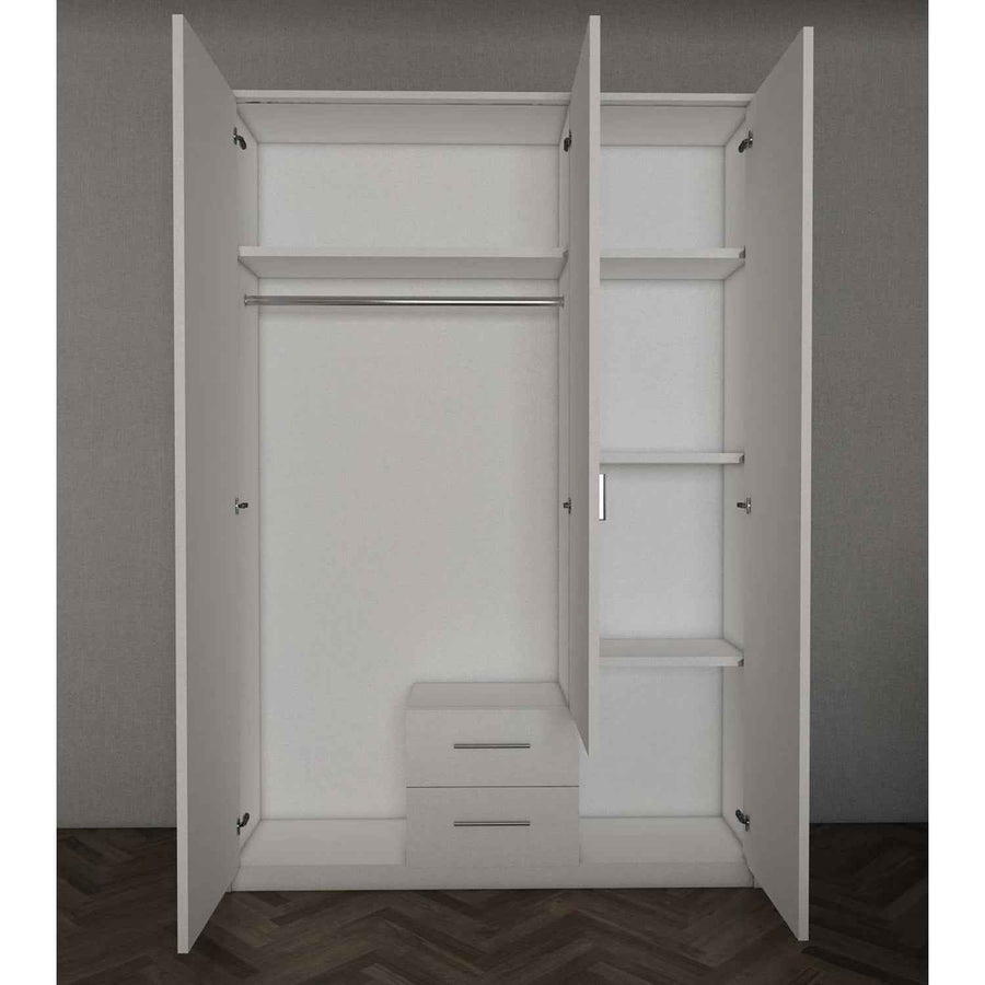 Windsor Gloss White 3 Door Wardrobe with Mirror and Drawers 120cm