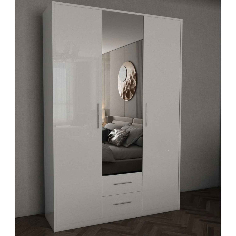 Windsor Gloss White 3 Door Wardrobe with Mirror and Drawers 120cm