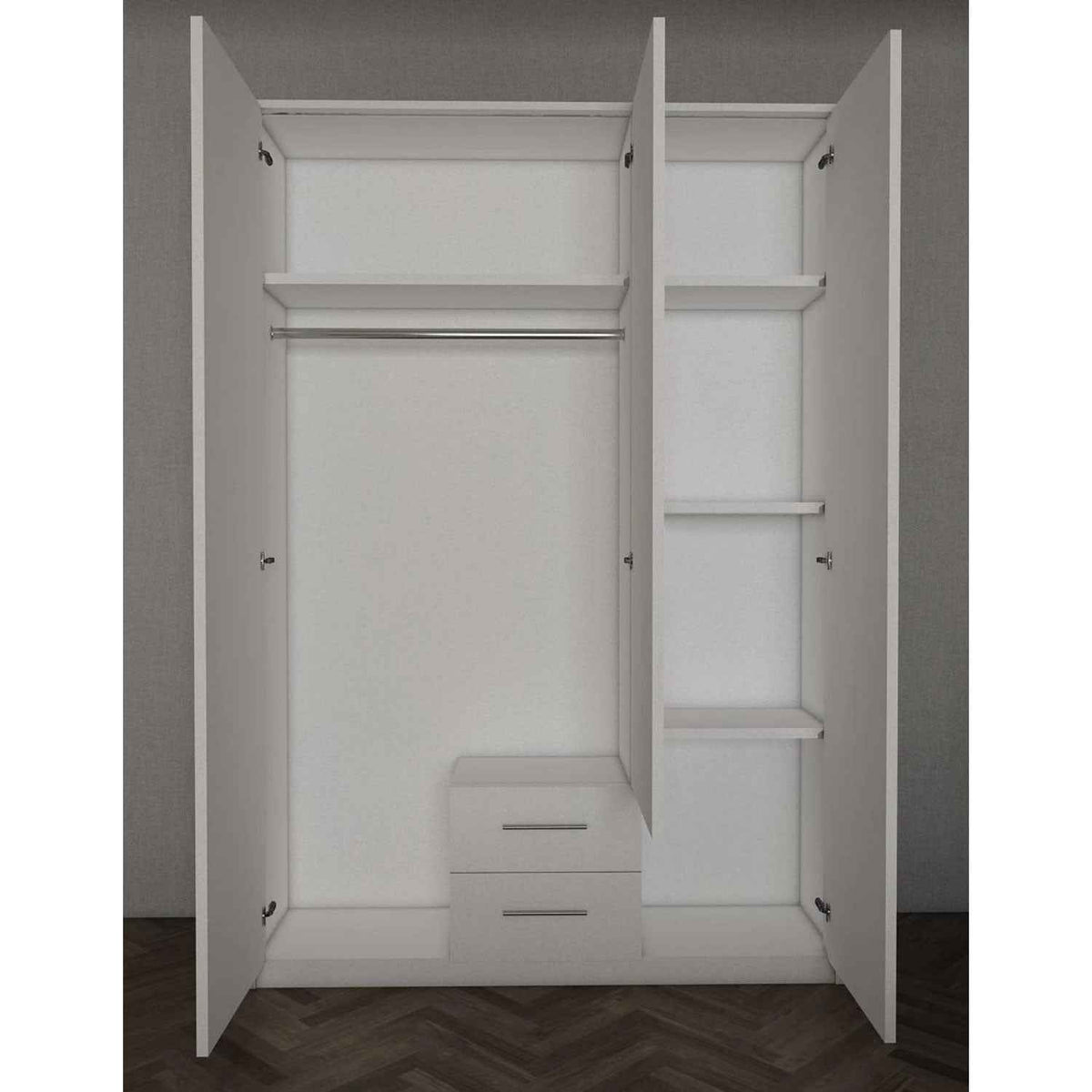 Windsor Gloss White 3 Door Wardrobe 135cm with Mirror and 2 Drawers