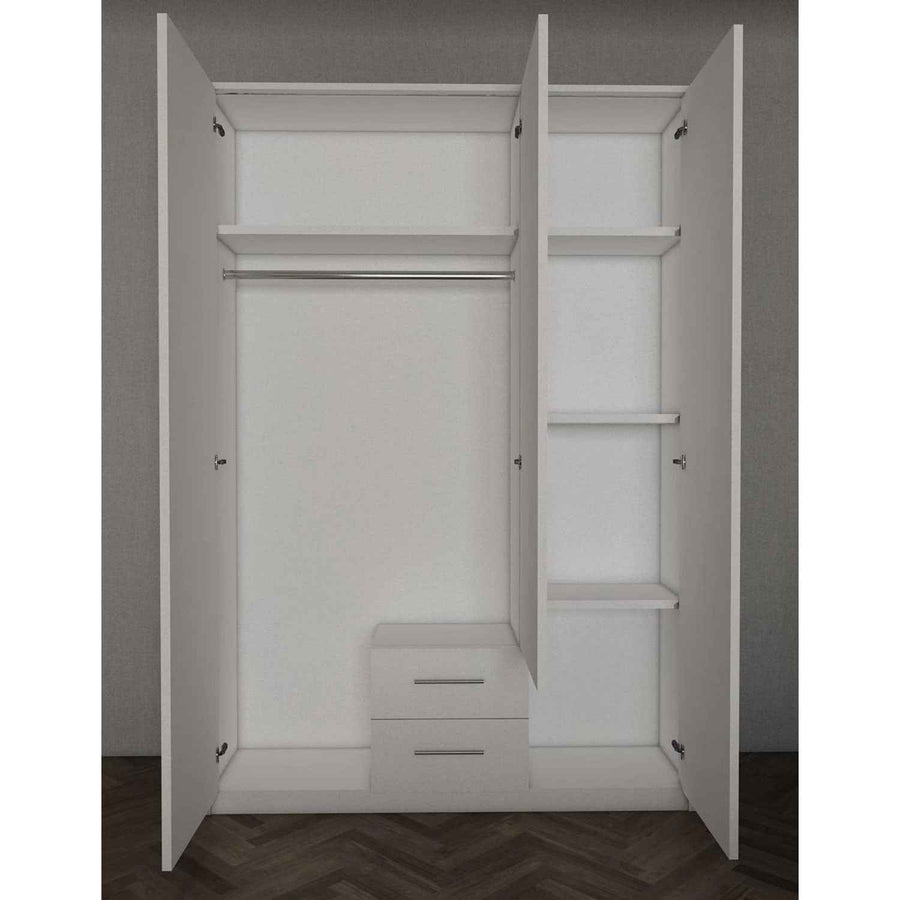 Windsor Gloss White 3 Door Wardrobe 135cm with Mirror and 2 Drawers