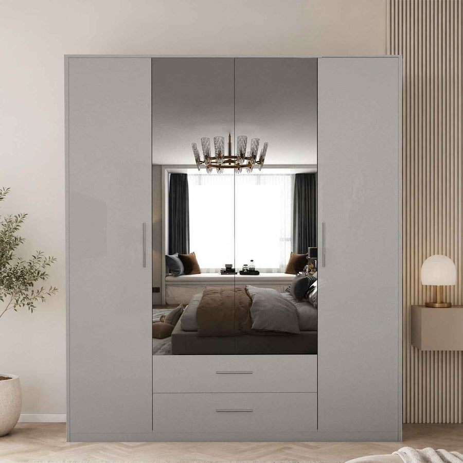 Windsor Gloss White 4 Door Wardrobe 180cm with Mirrors and 2 Drawers