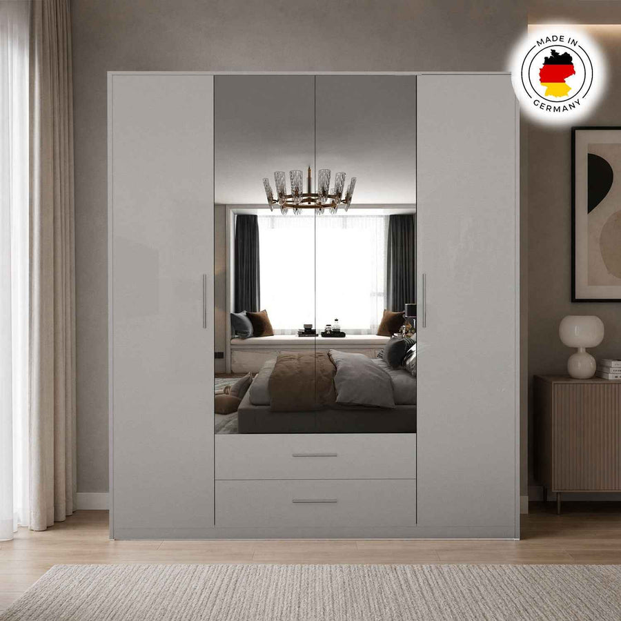 Windsor Gloss White 4 Door Wardrobe 180cm with Mirrors and 2 Drawers