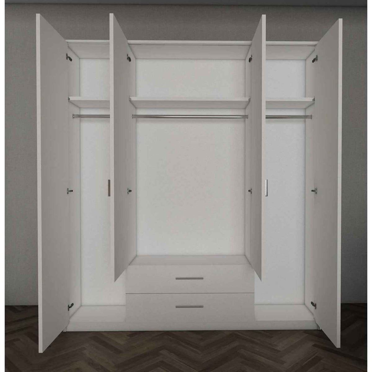 Windsor Gloss White 4 Door Wardrobe 180cm with Mirrors and 2 Drawers