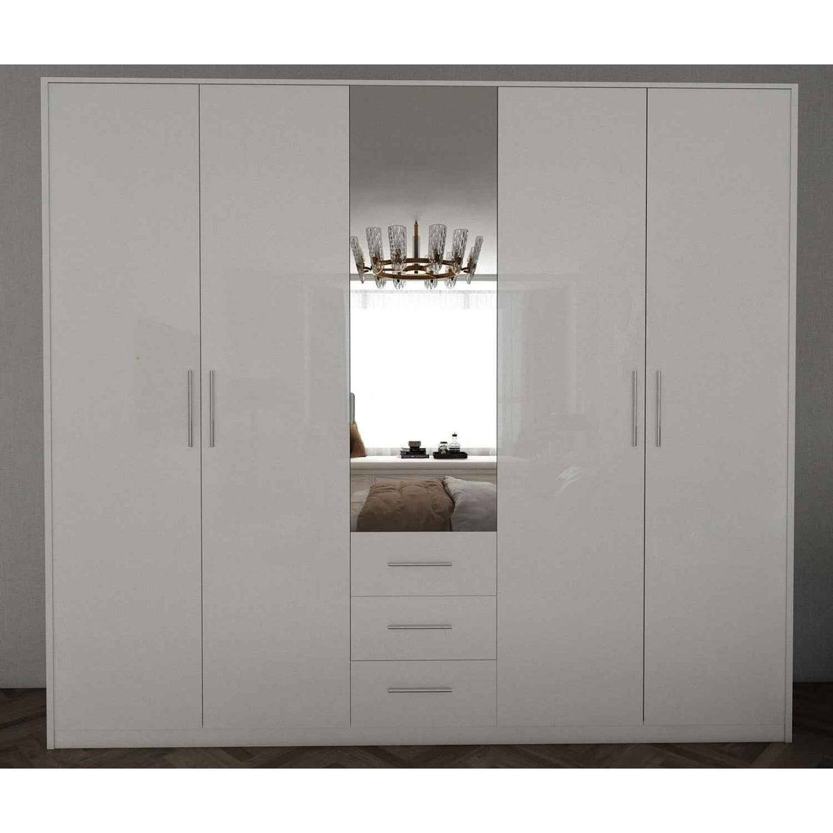 Windsor Gloss White 5 Door Wardrobe 200cm