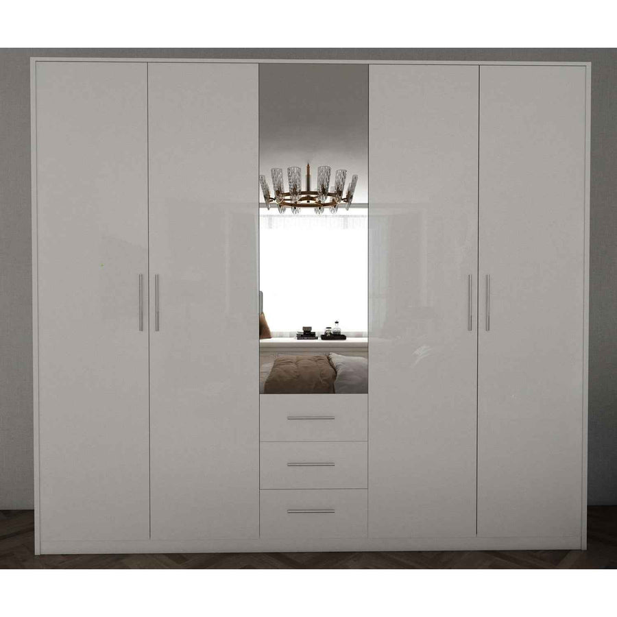 Windsor Gloss White 5 Door Wardrobe 200cm