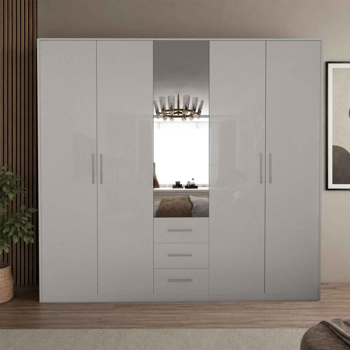 Windsor Gloss White 5 Door Wardrobe 200cm