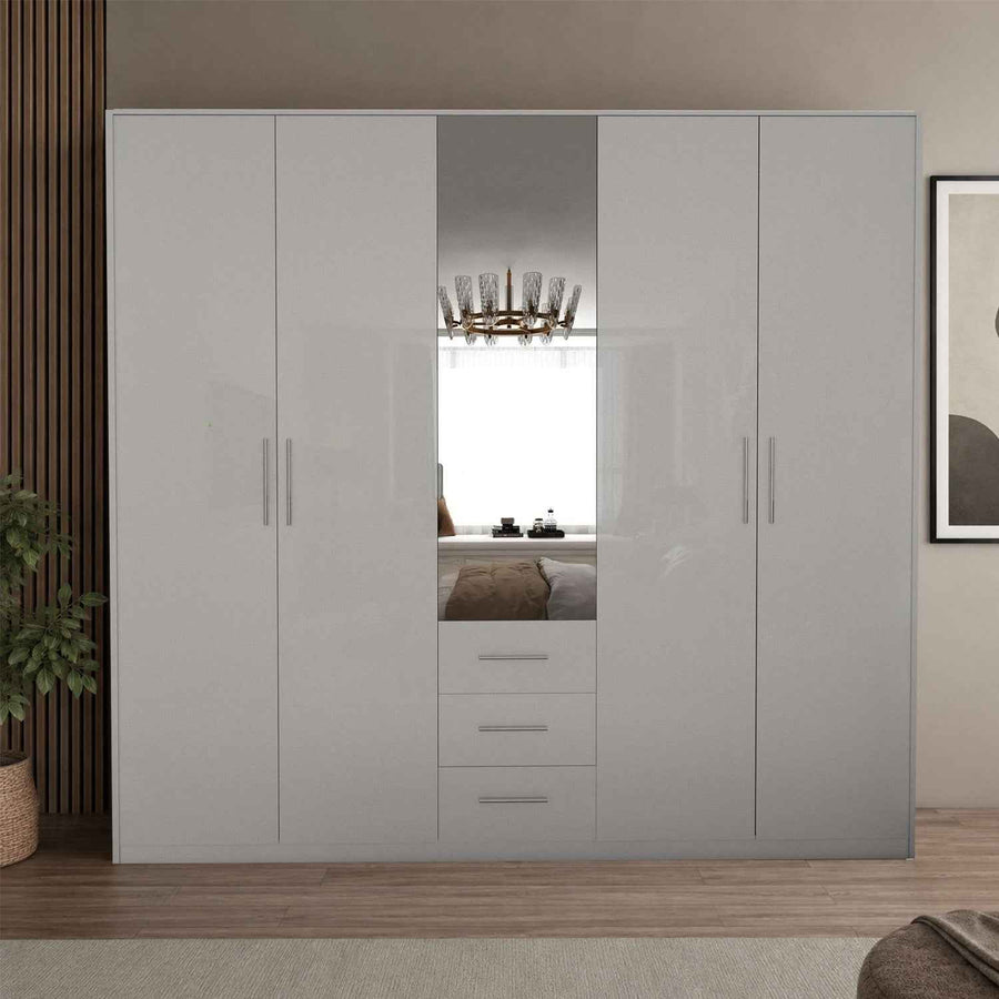 Windsor Gloss White 5 Door Wardrobe 200cm