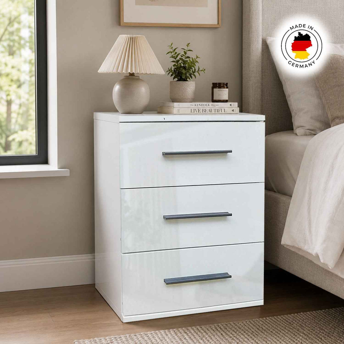 Windsor Gloss White 3 Drawer Bedside Cabinet