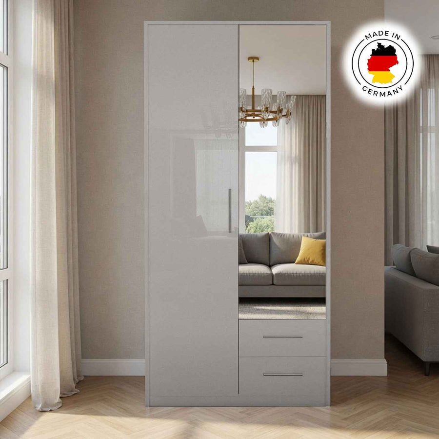 Windsor Gloss White 2 Door Wardrobe with Mirror and 2 Drawers
