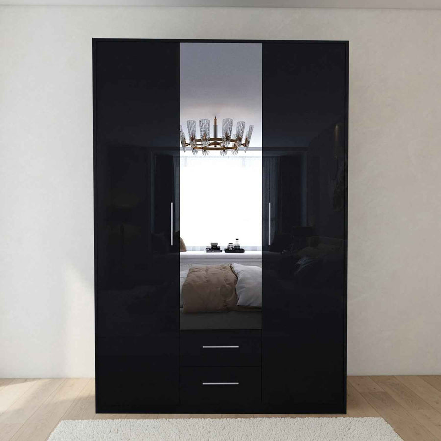 Windsor Gloss Black 3 Door Wardrobe 135cm