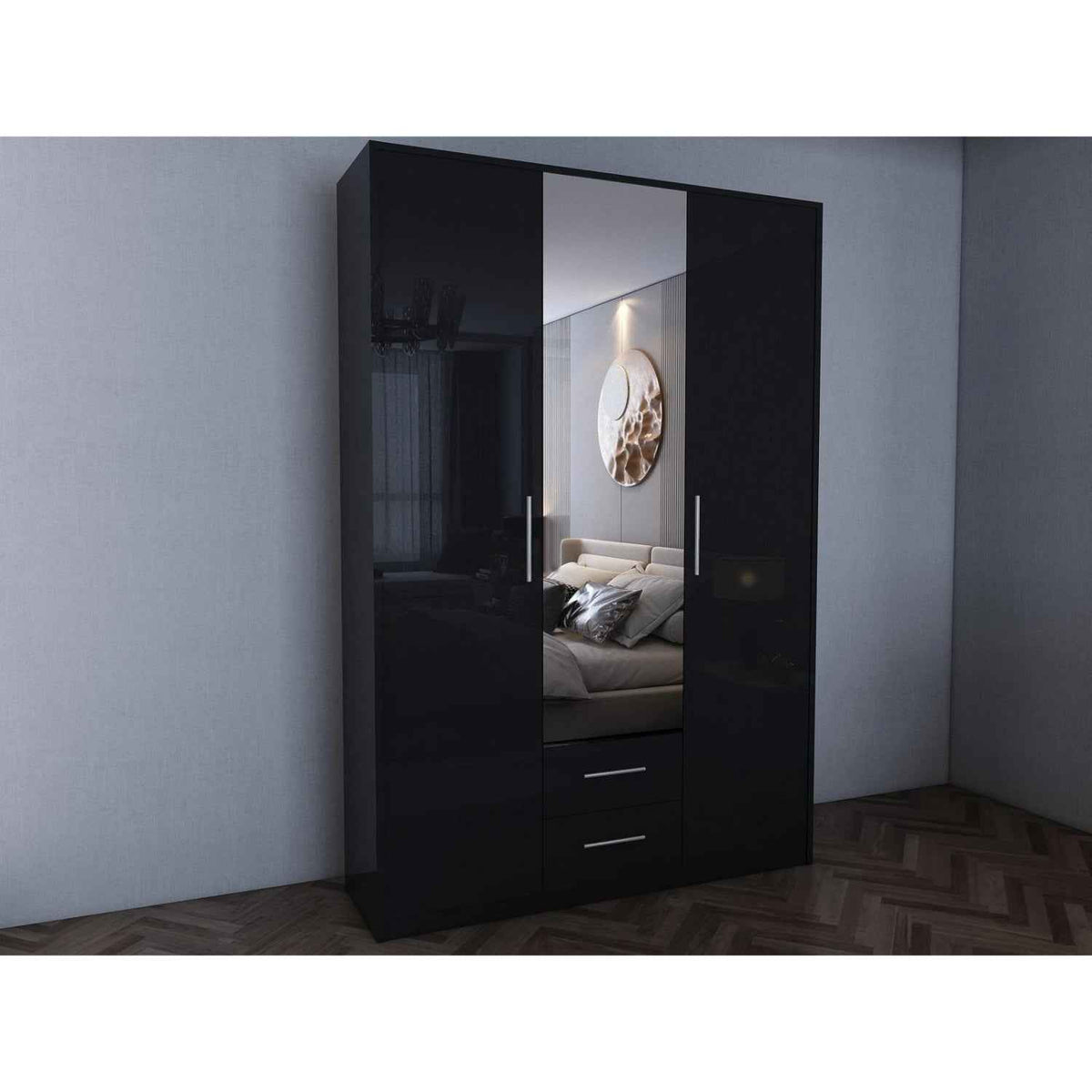 Windsor Gloss Black 3 Door Wardrobe 135cm