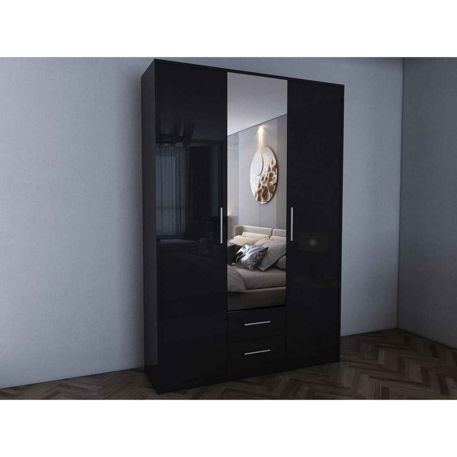 Windsor Gloss Black 3 Door Wardrobe 135cm