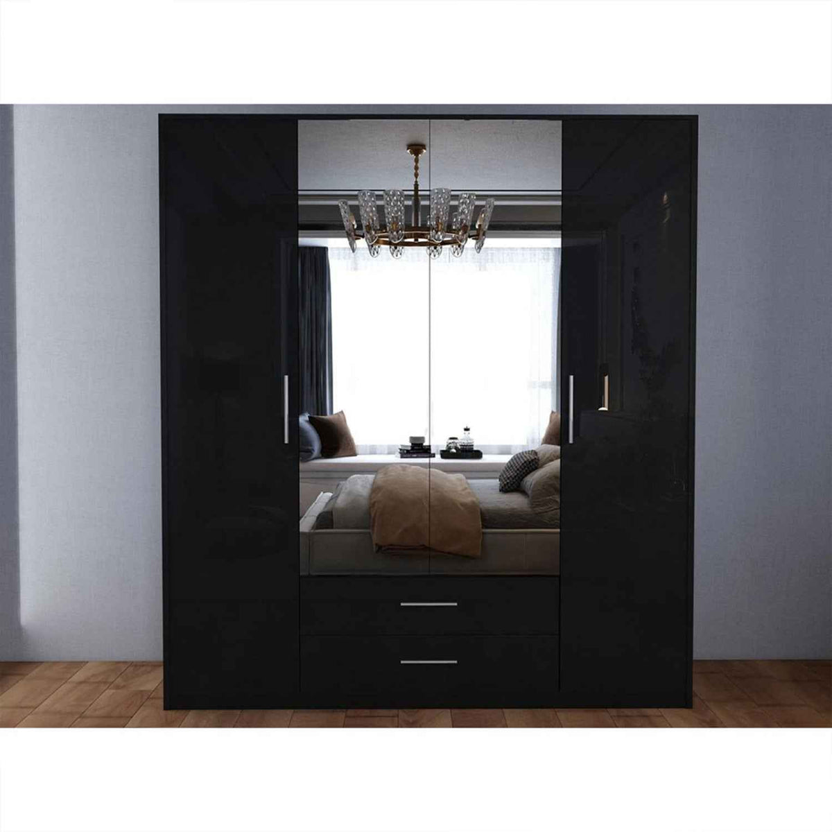 Windsor Gloss Black 4 Door Wardrobe 180cm