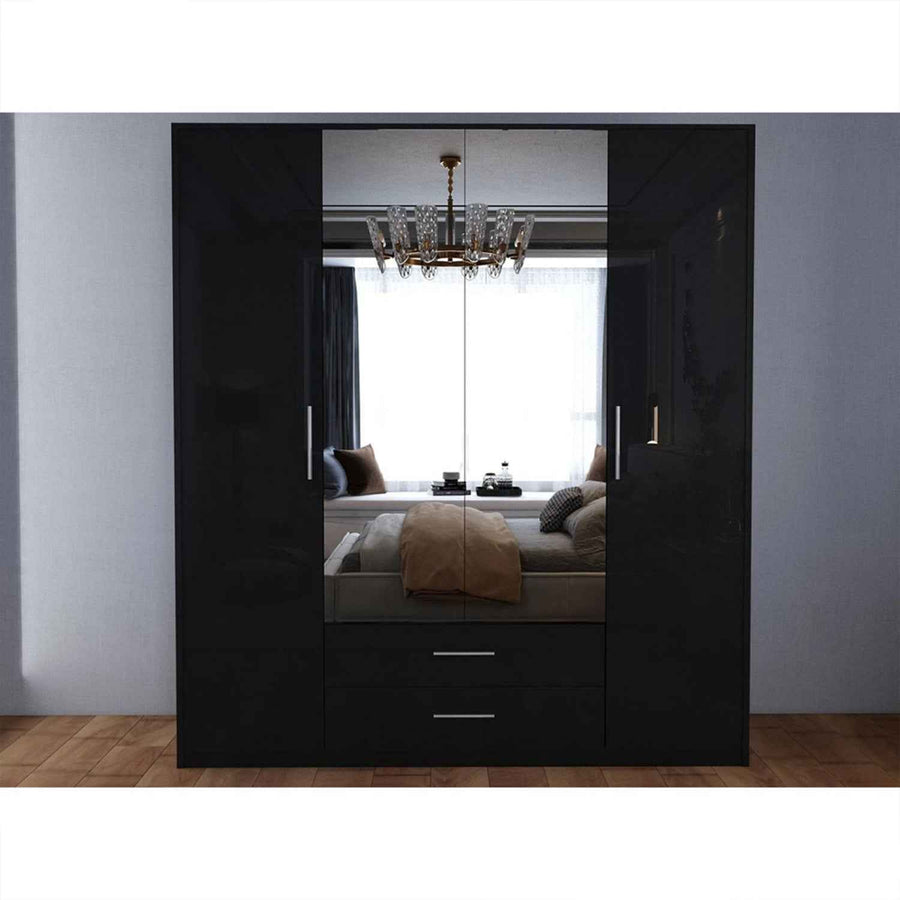 Windsor Gloss Black 4 Door Wardrobe 180cm