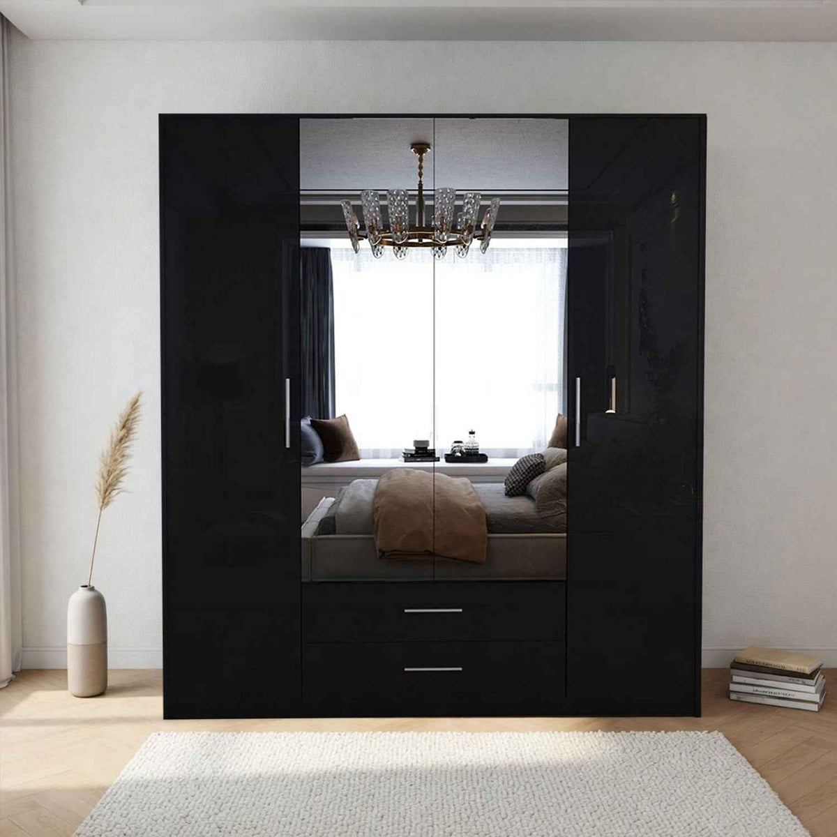 Windsor Gloss Black 4 Door Wardrobe 180cm