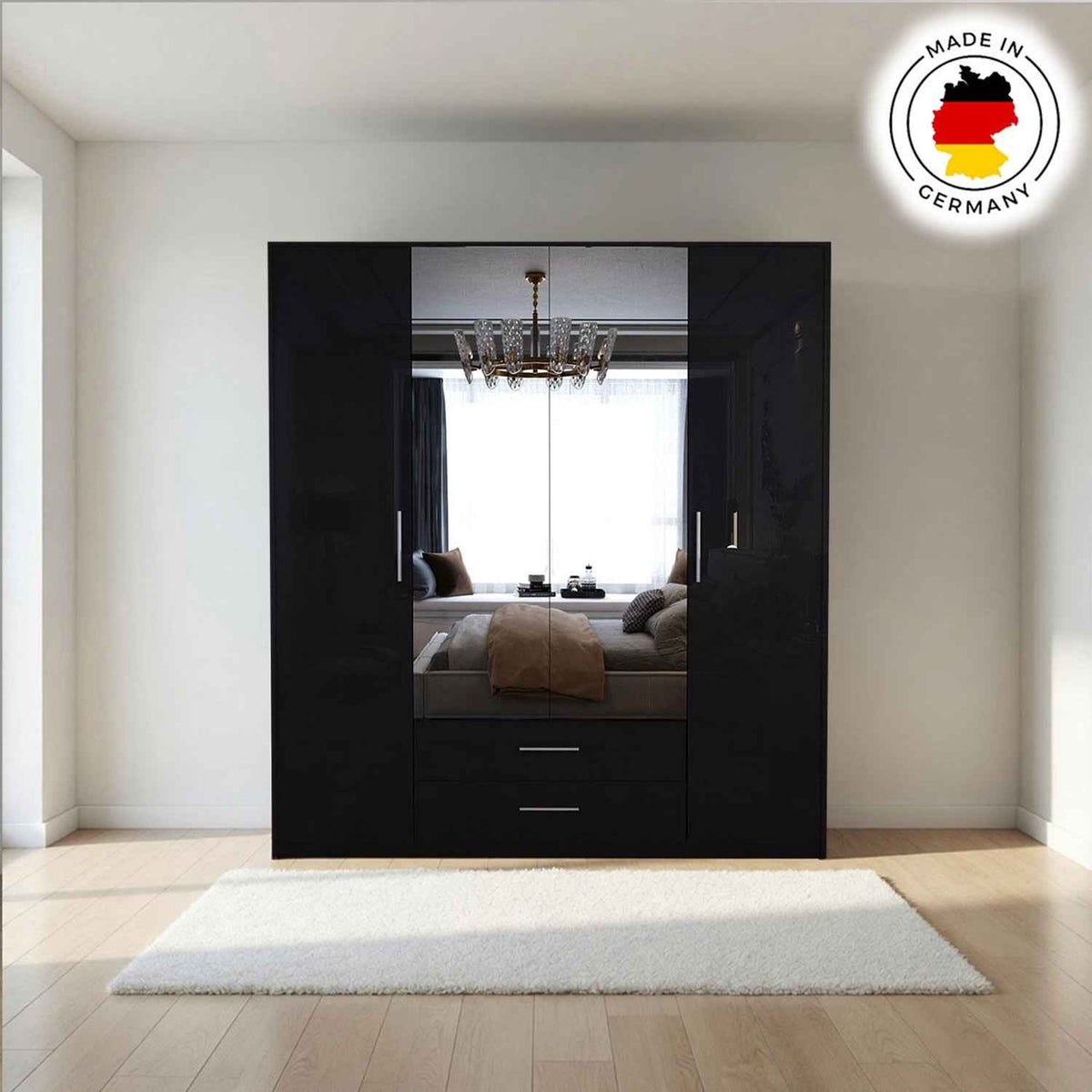 Windsor Gloss Black 4 Door Wardrobe 180cm