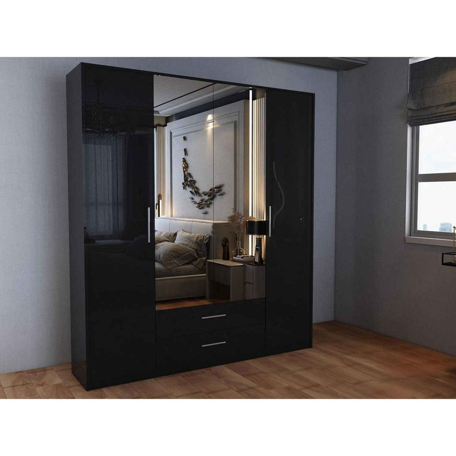 Windsor Gloss Black 4 Door Wardrobe 180cm