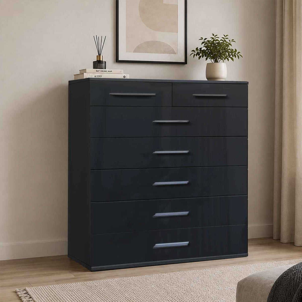 Windsor Gloss Black 5 Plus 2 Chest of Drawers