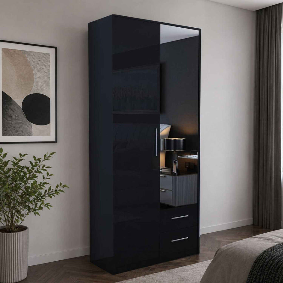 Windsor Gloss Black 2 Door Wardrobe