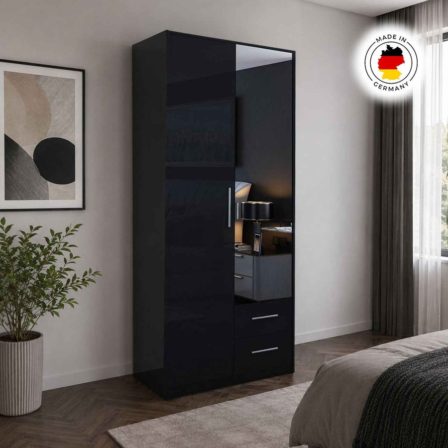 Windsor Gloss Black 2 Door Wardrobe