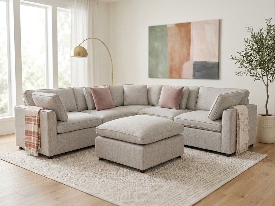 Lymington Grey Large Corner Sofa with Footstool – view 2