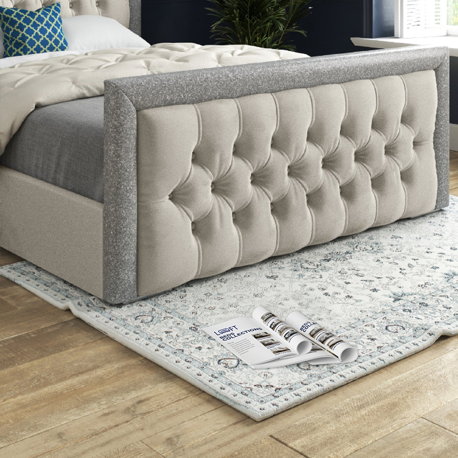 Rincon Glitter Border Upholstered Soft Velvet Designer Bed Frame