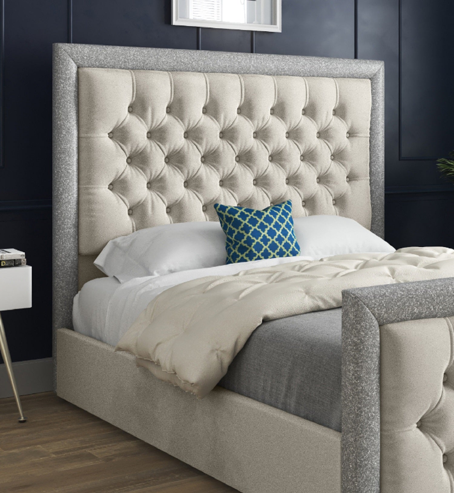 Rincon Glitter Border Upholstered Soft Velvet Designer Bed Frame