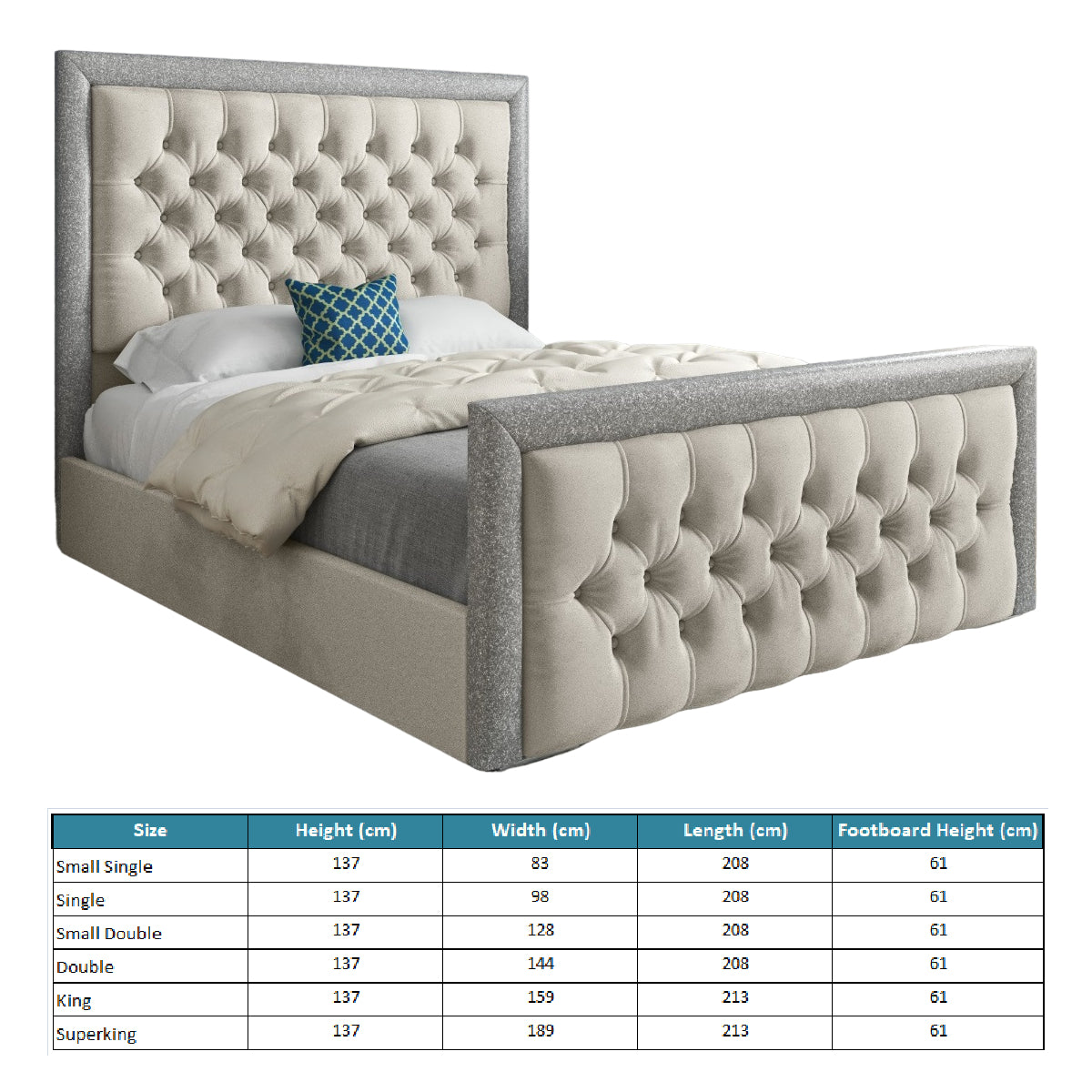 Rincon Glitter Border Upholstered Soft Velvet Designer Bed Frame
