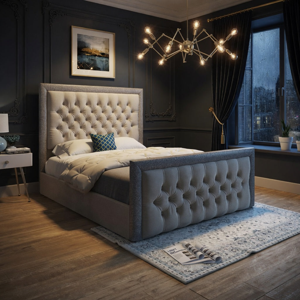 Rincon Glitter Border Upholstered Soft Velvet Designer Bed Frame