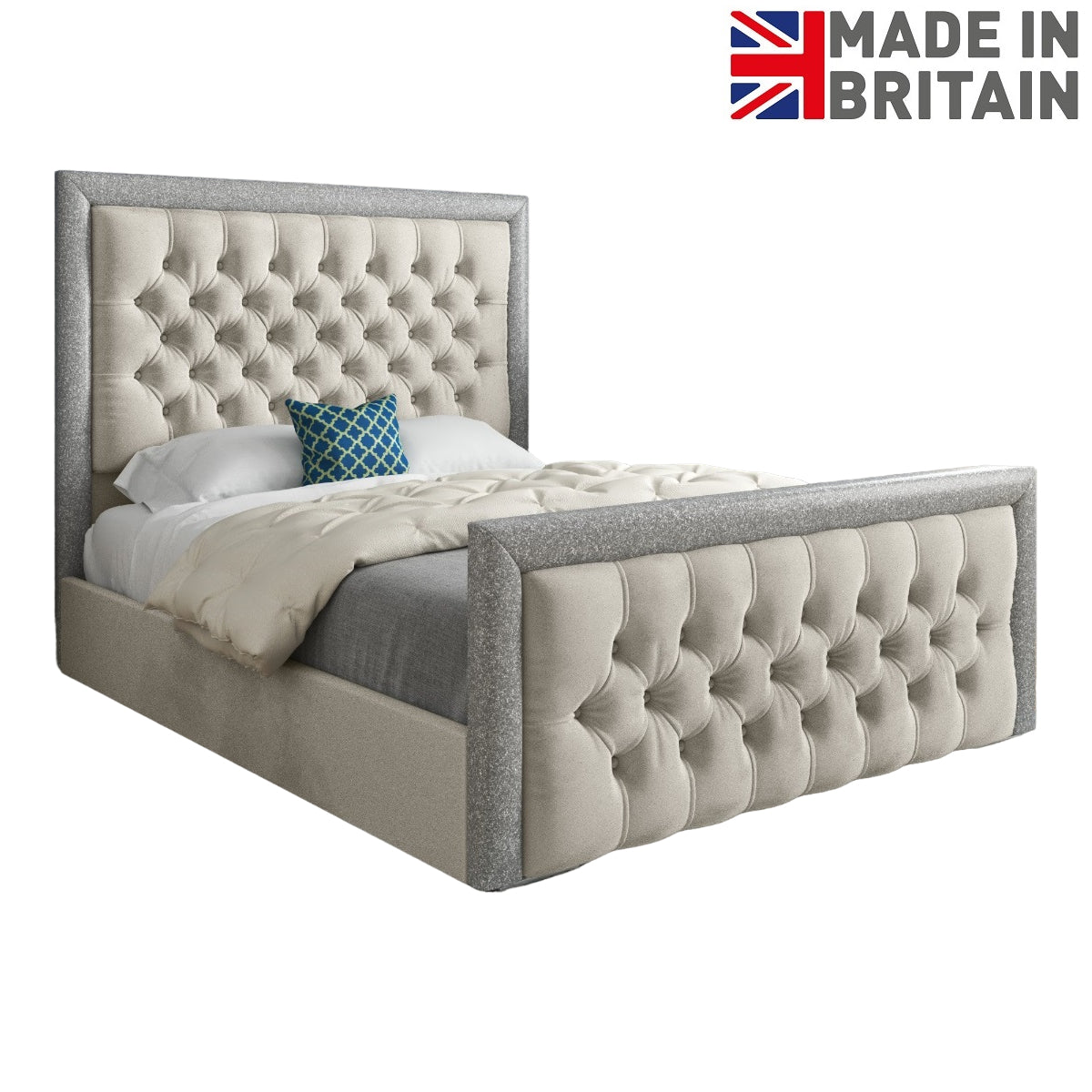 Rincon Glitter Border Upholstered Soft Velvet Designer Bed Frame