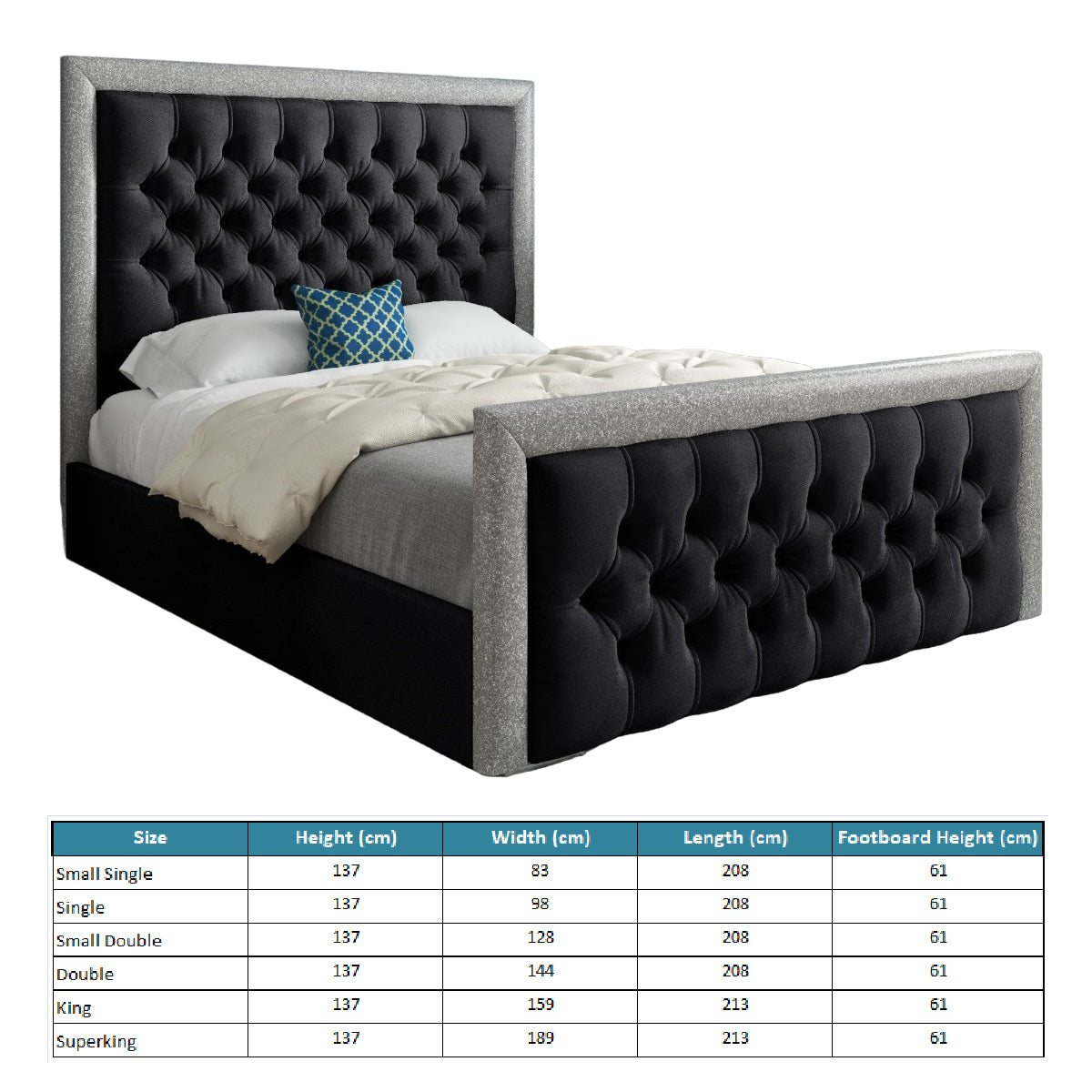 Rincon Glitter Border Upholstered Soft Velvet Designer Bed Frame