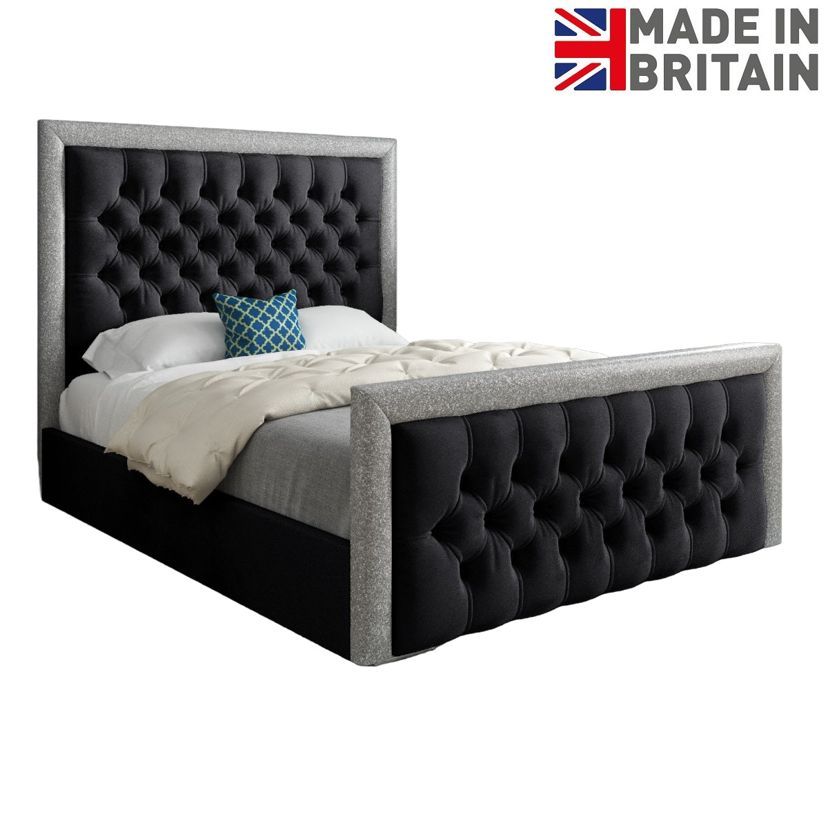 Rincon Glitter Border Upholstered Soft Velvet Designer Bed Frame