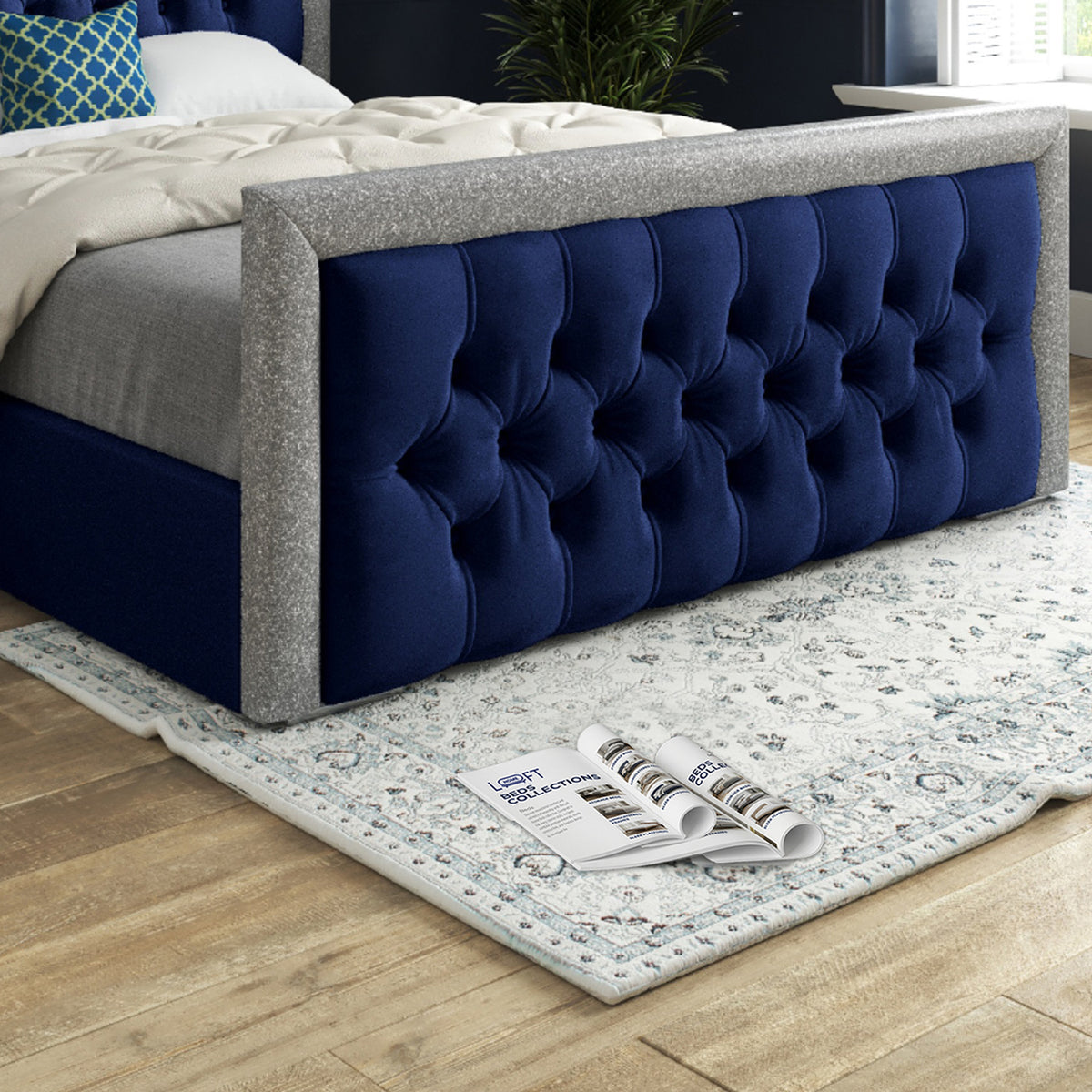 Rincon Glitter Border Upholstered Soft Velvet Designer Bed Frame