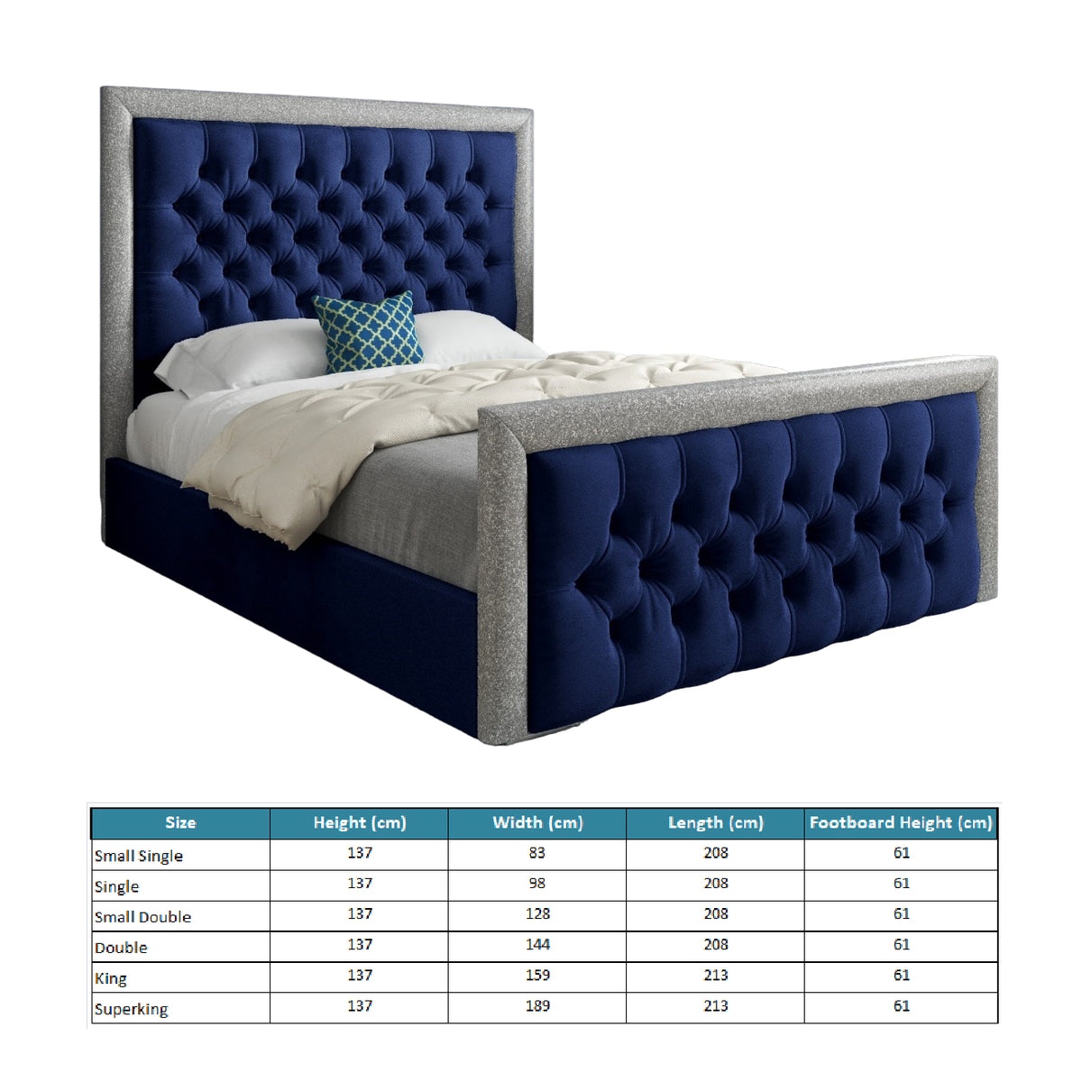 Rincon Glitter Border Upholstered Soft Velvet Designer Bed Frame