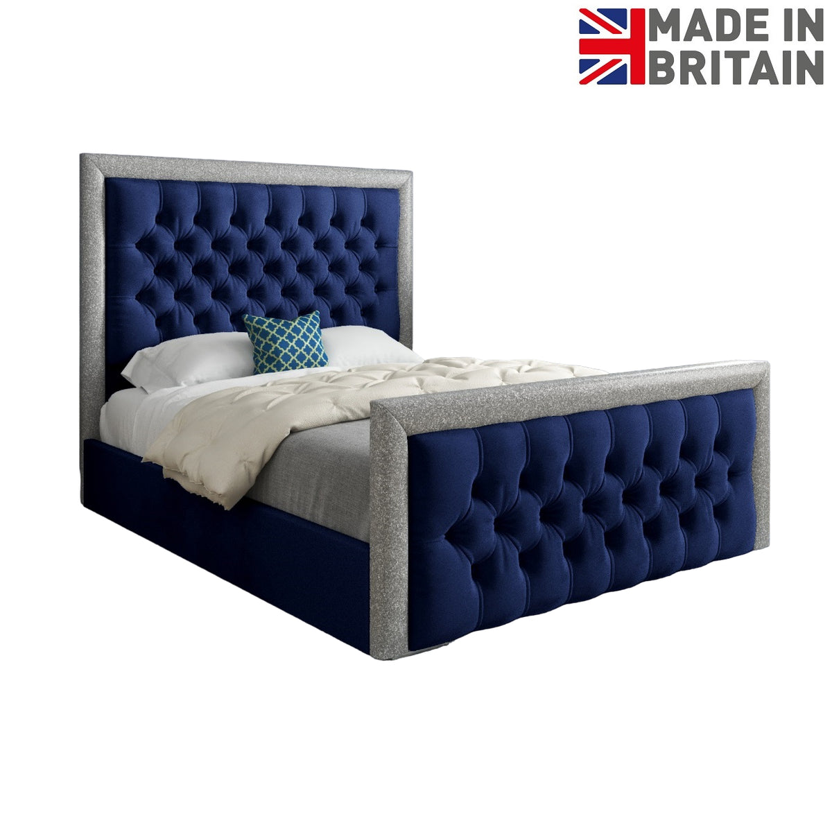 Rincon Glitter Border Upholstered Soft Velvet Designer Bed Frame